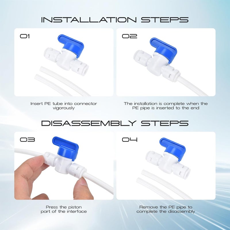 cnaodun 1/4 Water Line, with 1/4" OD 39.4ft Water Tubing Reverse Osmosis Quick Connect Fittings Push To Connect Water Tube Fittings for RO Water Filter - Image 5
